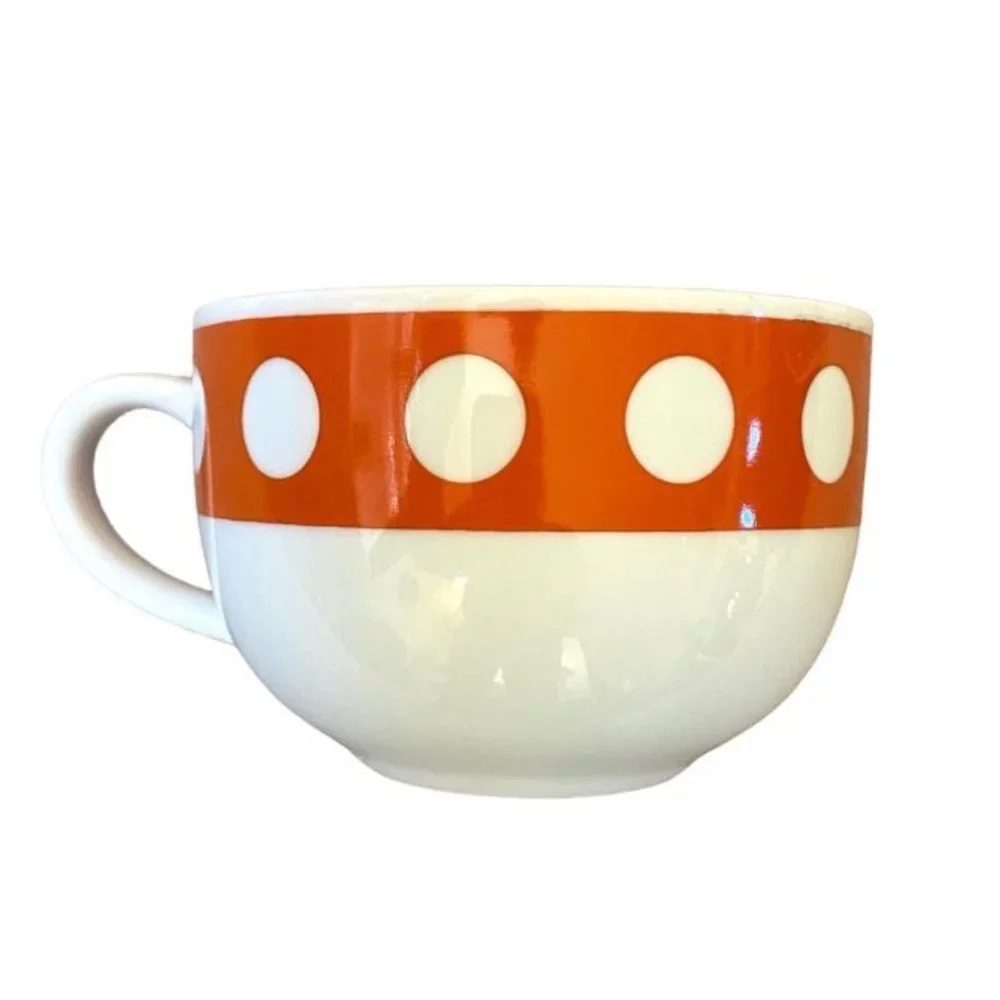 Jonathan Adler MOD DOT Orange White Coffee Mug Porcelain HAPPY HOME Collection